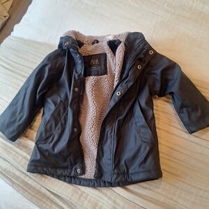 Zara dark navy Jacket with Faux Fur Lining
